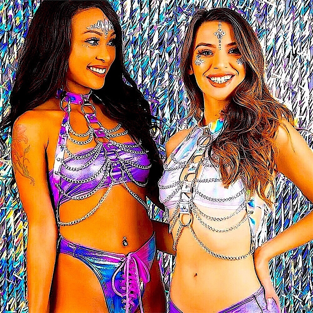 Metallic purple body chain harness top 💟